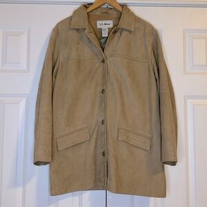 LL Bean Chore Jacket, Cow Nubuck Leather, Green Tag Coat Tan SzL
